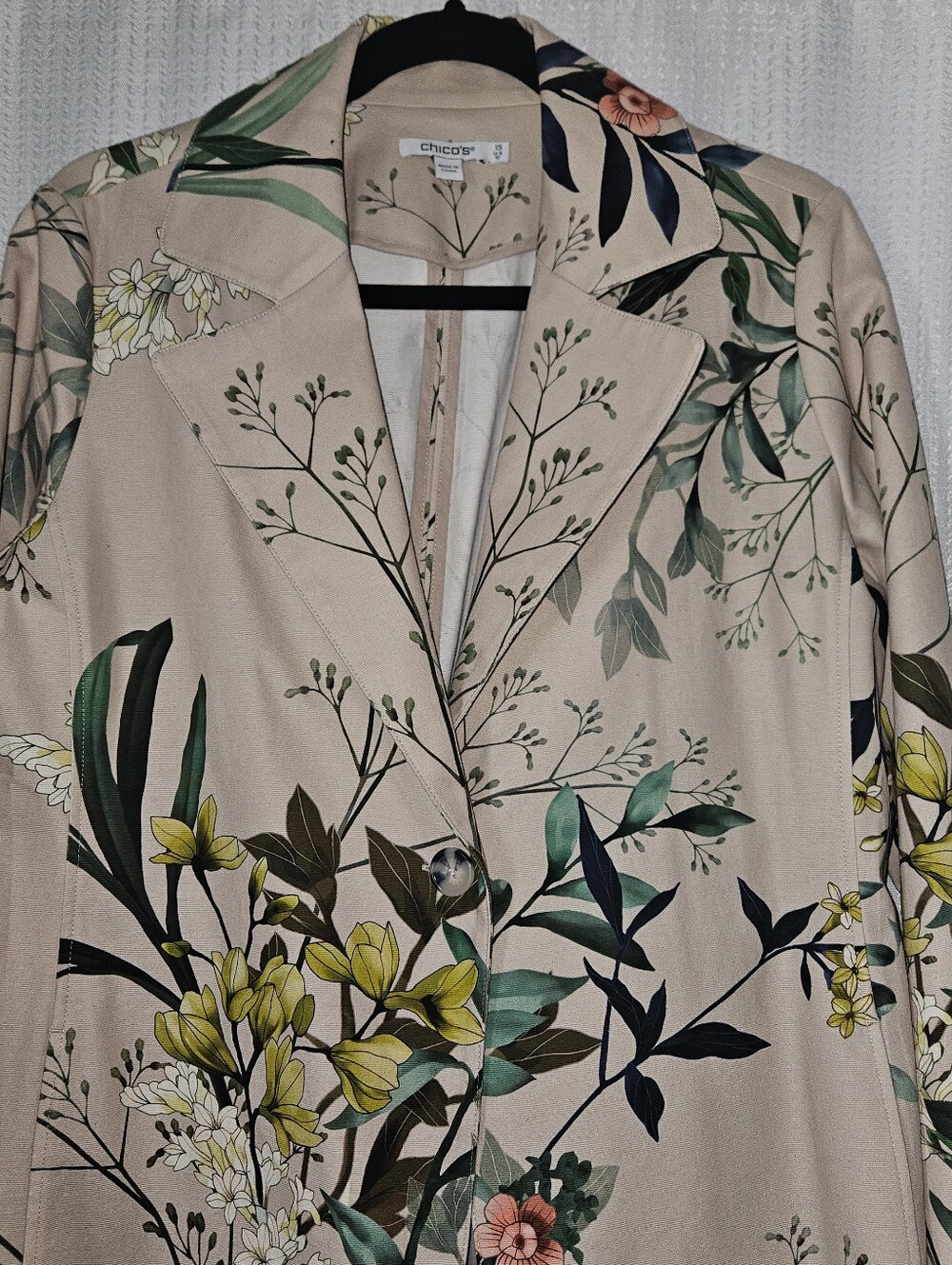 Chico's Floral Cotton Canvas Long Sleeve Topper Coat Floral Neutral 10 - Picture 3 of 6
